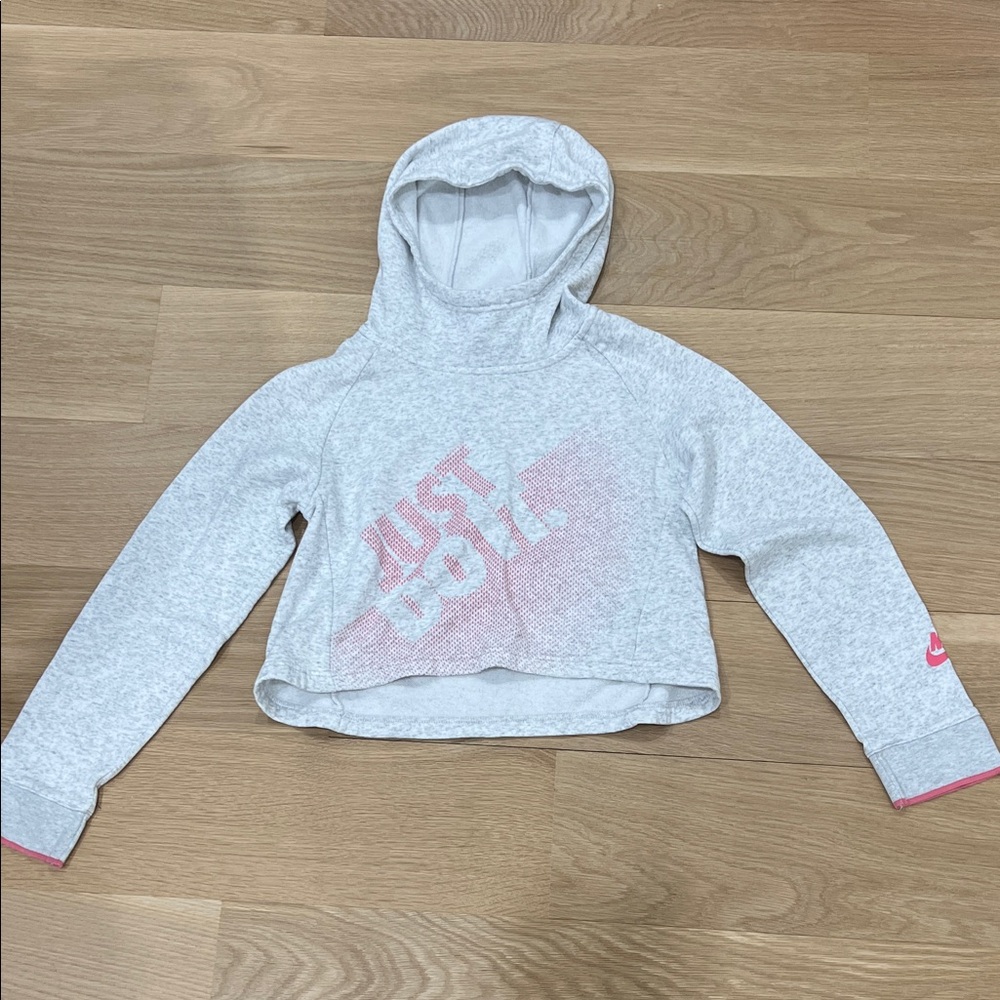 Nike Kids Light Gray Hoodie with Pink Accents